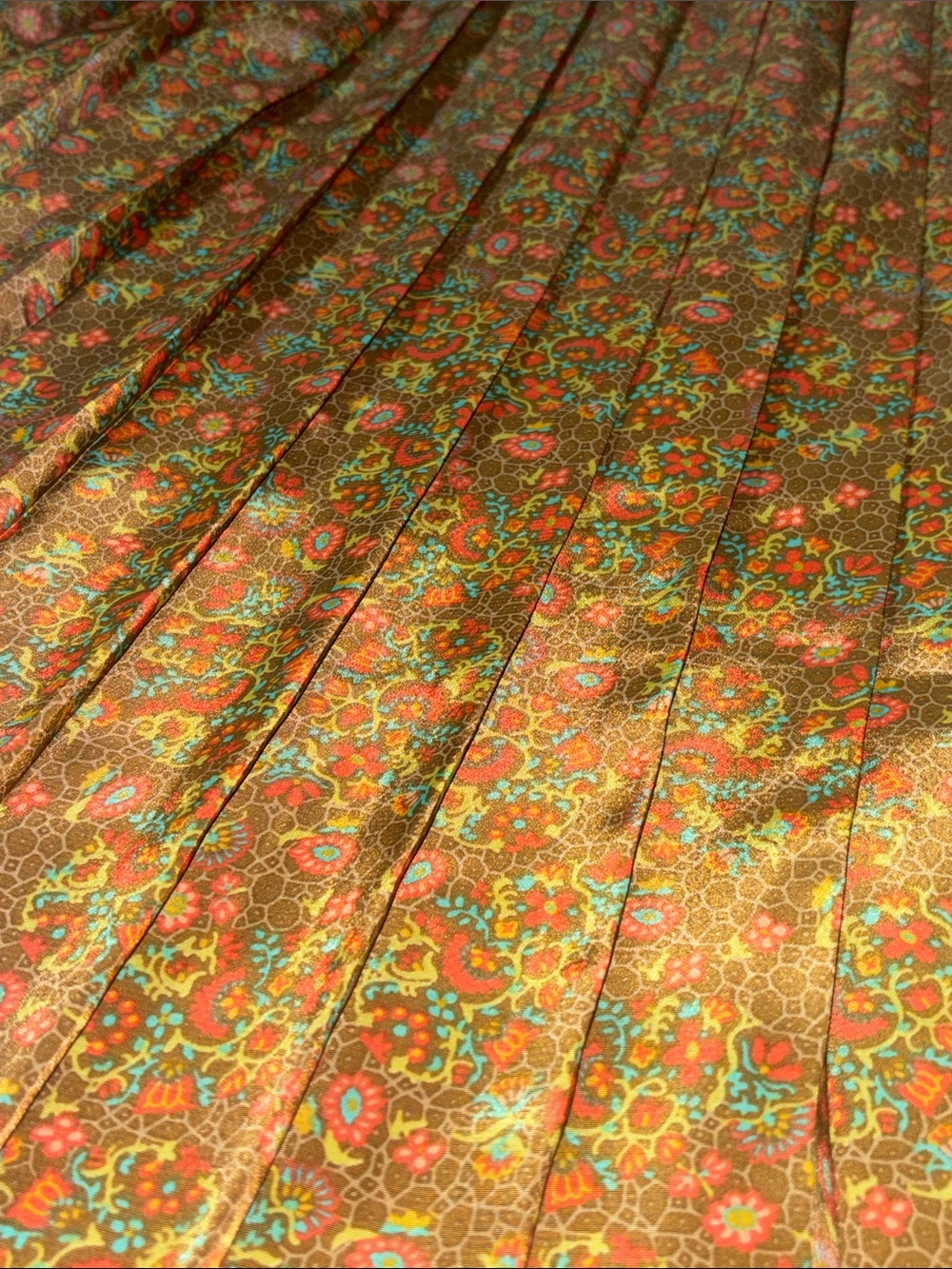 Vintage Leslie Fay pleated tea length skirt elastic waist dainty floral boho 16 - Picture 4 of 10